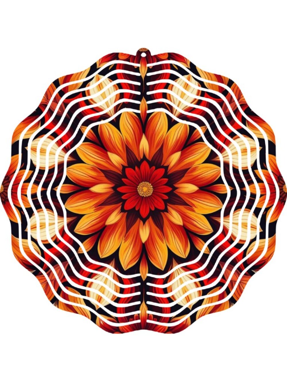 Floral Mandala Wind Spinner 10" Metal Autumn Flower Kinetic Outdoor Yard Decor